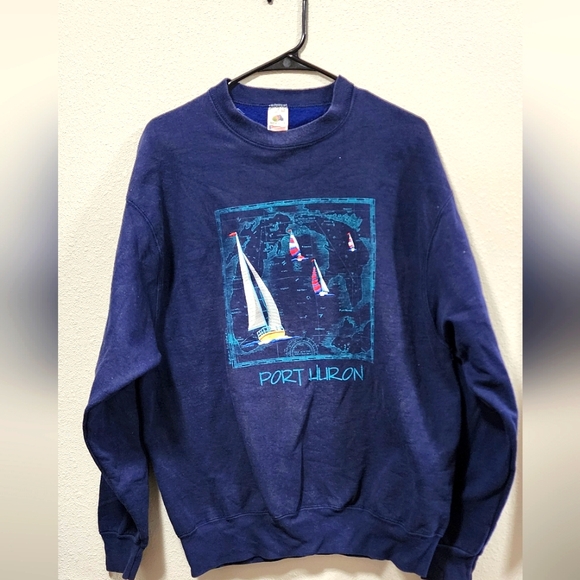 Vintage Preshrunk  Port Huron Supercotton  Blue Crewneck Sweatshirt Made USA SzL - Picture 1 of 6